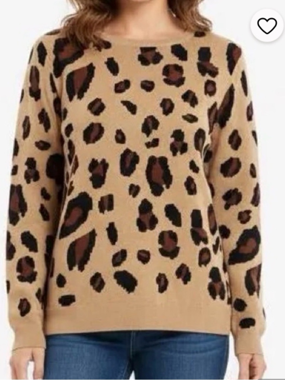 Belle by Kim Gravel Leopard Print Crewneck Sweater - Camel/Brown/Black